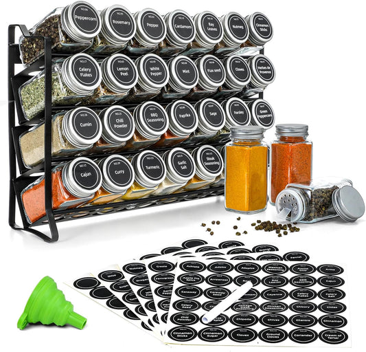 spice-rack-organiser-with-28-spice-jars-spice-labels-funnel-and-marker-for-kitchen-countertop www.mallsonline.com.au