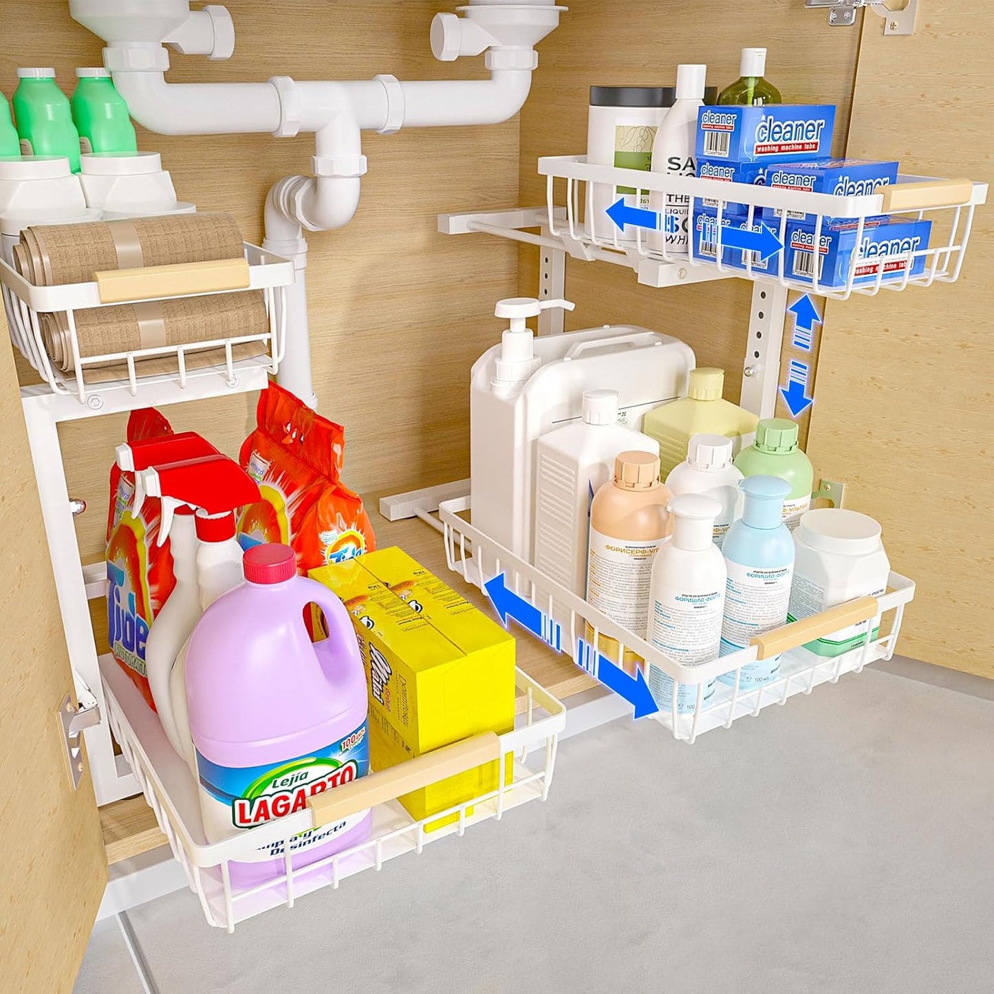 2-tier-kitchen-under-sink-organiser-storage-with-height-adjustable-unique-slide-rail-suction-cups-for-storage-1 at www.mallsonline.com.au