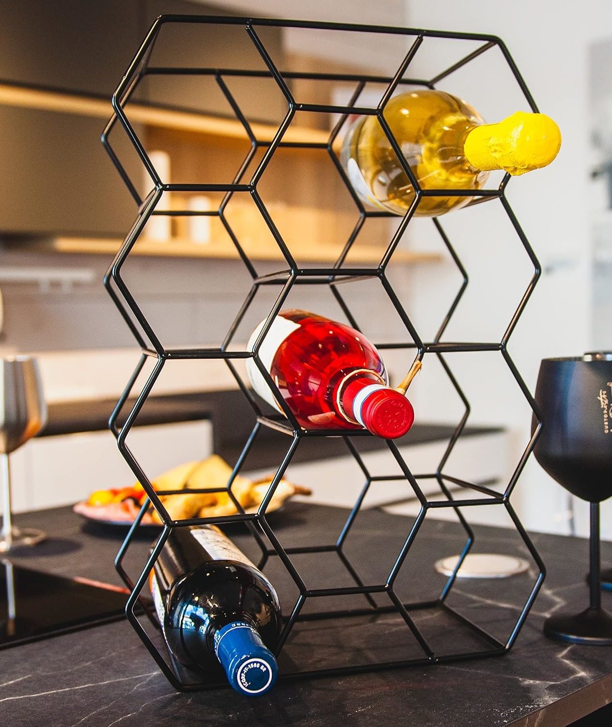 14-bottle-freestanding-modern-metal-countertop-wine-rack-countertop at www.mallsonline.com.au