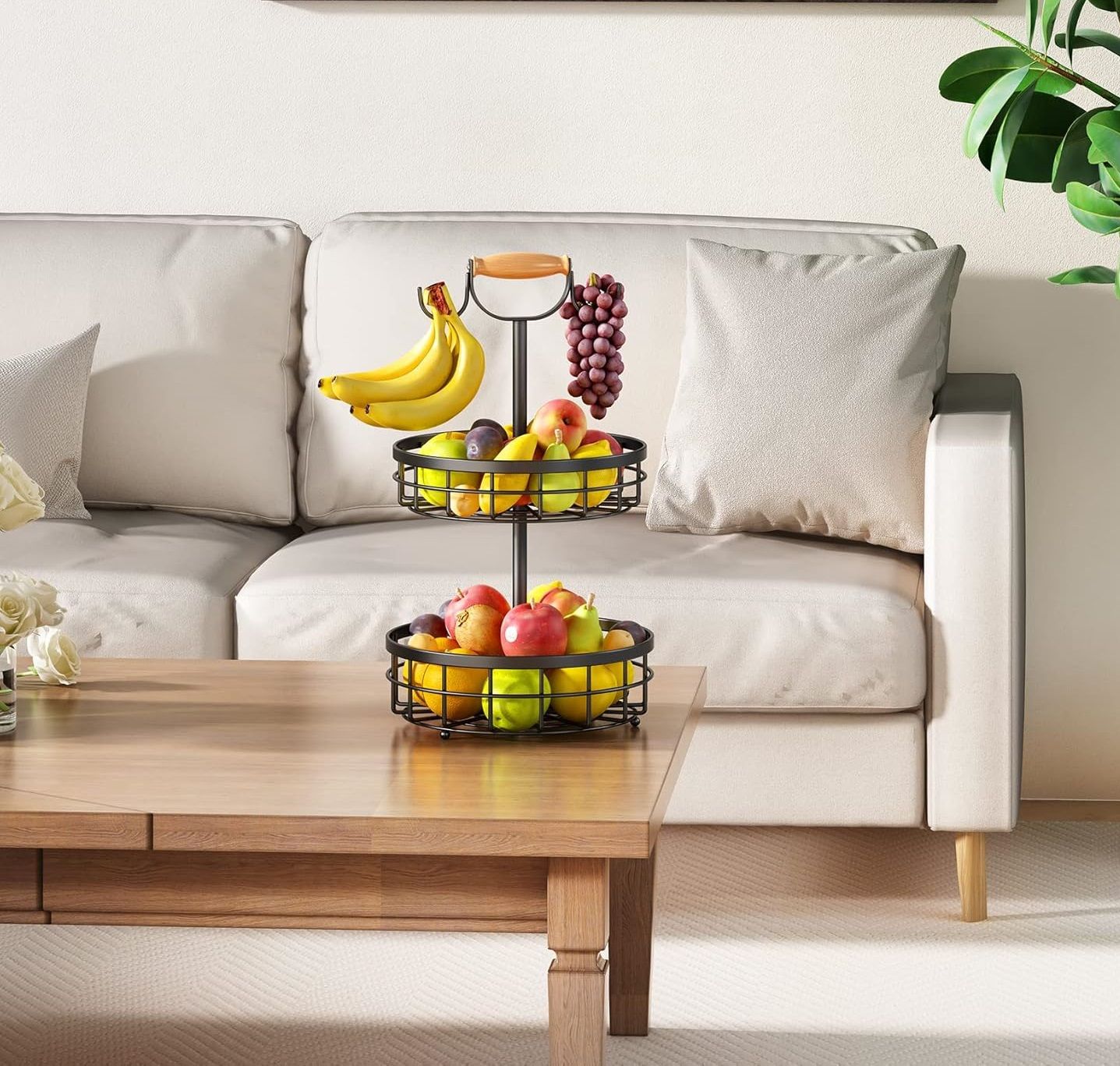 2-tier-fruit-basket-bowl-storage-with-wood-lift-handle-and-dual-banana-tree-hanger-for-kitchen-countertop at www.mallsonline.com.au