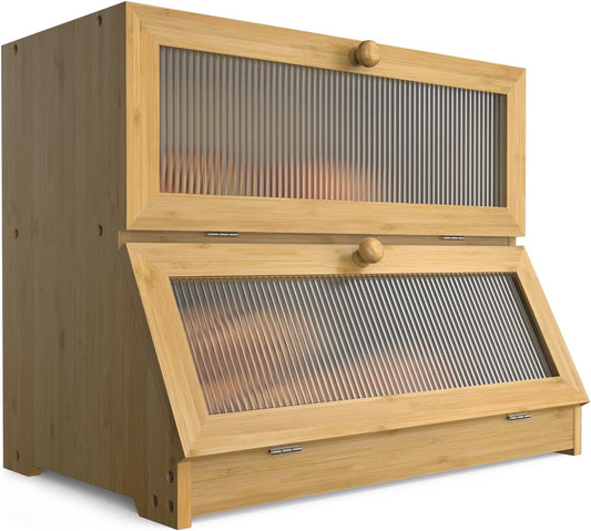 double-layer-bamboo-bread-box-for-kitchen-counter-with-large-capacity-and-clear-window at www.mallsonline.com.au