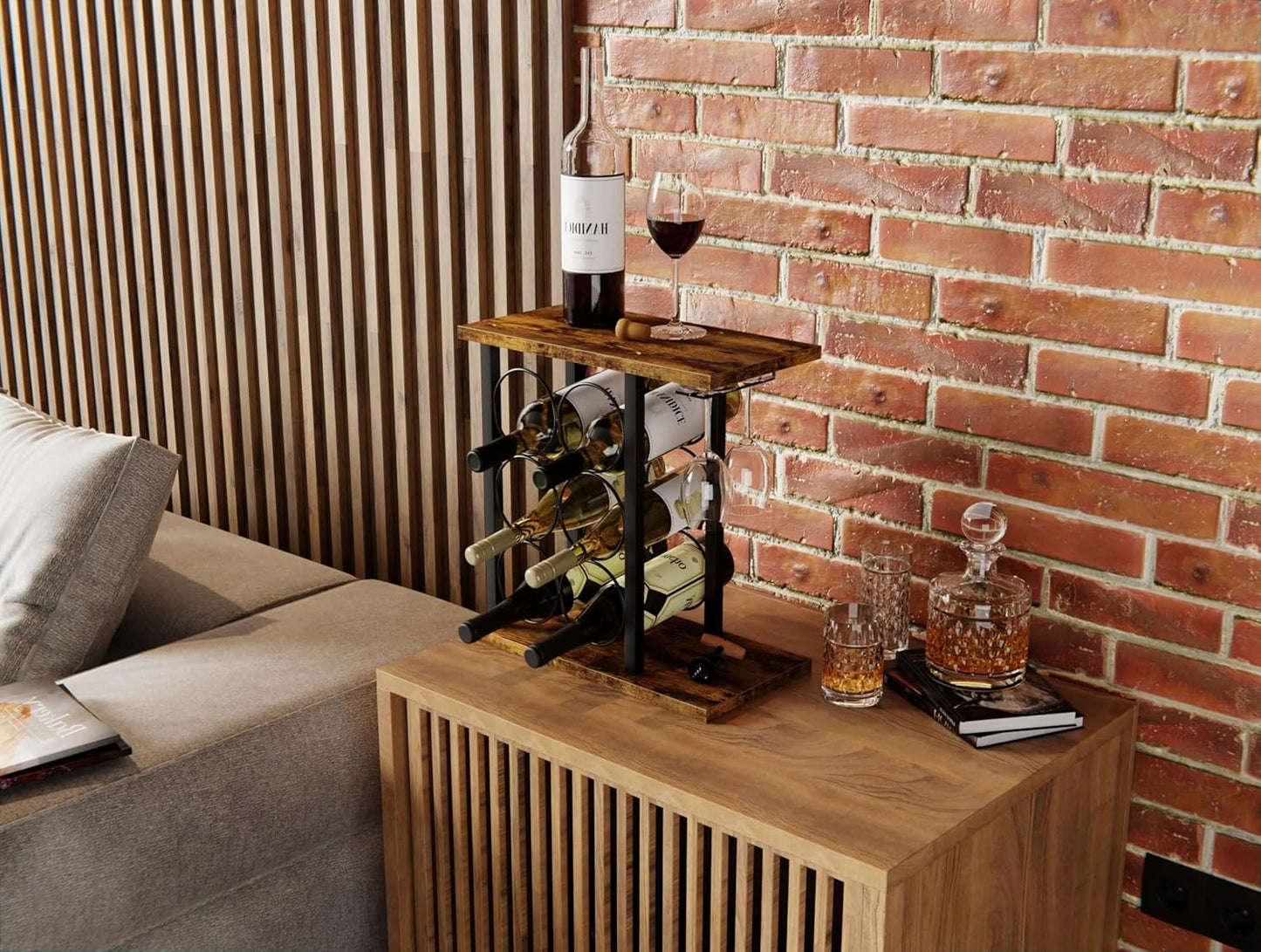 wine-rack-countertop-wooden-metal-holder-for-6-bottles-2-glasses at www.mallsonline.com.au