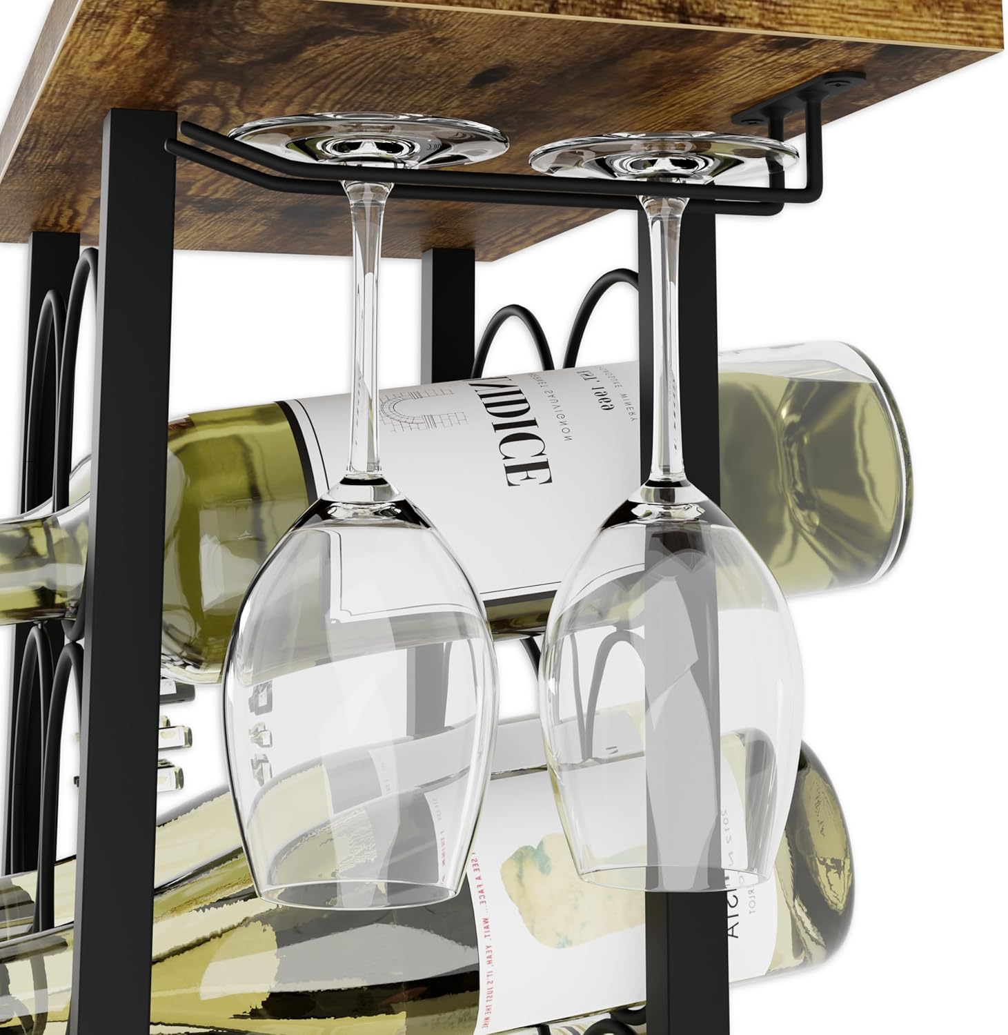 wine-rack-countertop-wooden-metal-holder-for-6-bottles-2-glasses at www.mallsonline.com.au