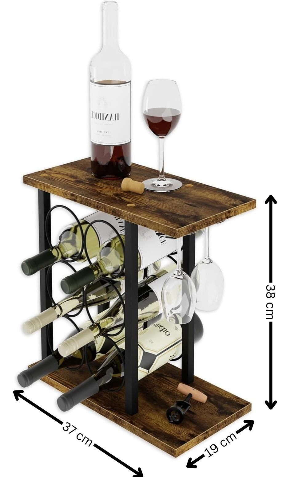 wine-rack-countertop-wooden-metal-holder-for-6-bottles-2-glasses at www.mallsonline.com.au