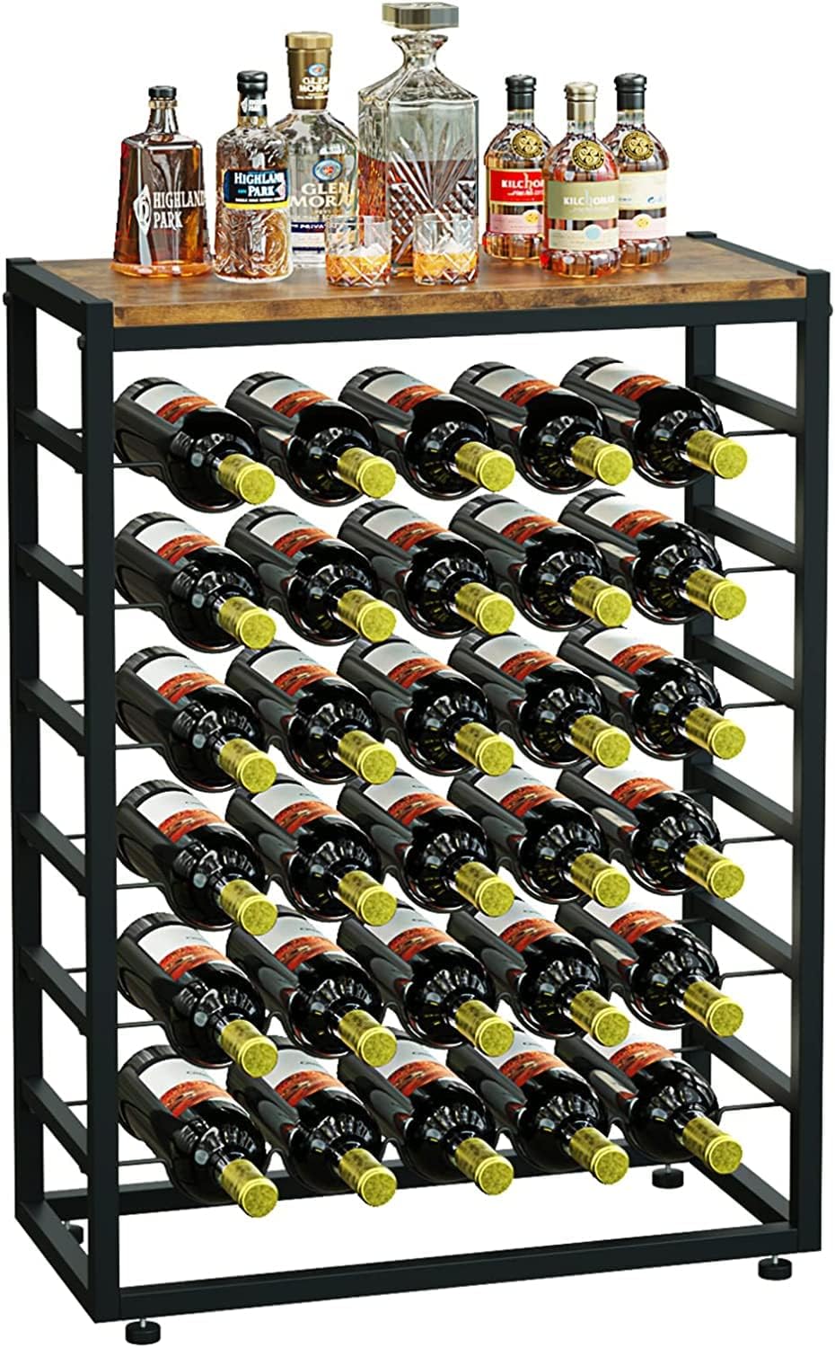 6-tier-freestanding-wine-rack-for-30-bottles-with-wood-countertop-and-sturdy-metal-frame at www.mallsonline.com.au