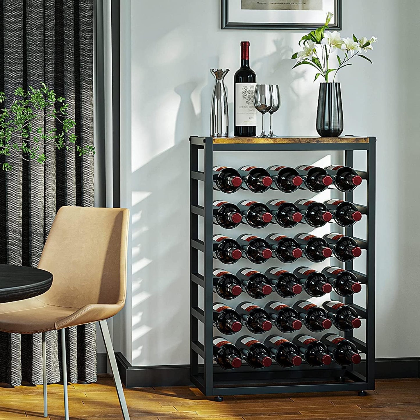 6-tier-freestanding-wine-rack-for-30-bottles-with-wood-countertop-and-sturdy-metal-frame at www.mallsonline.com.au