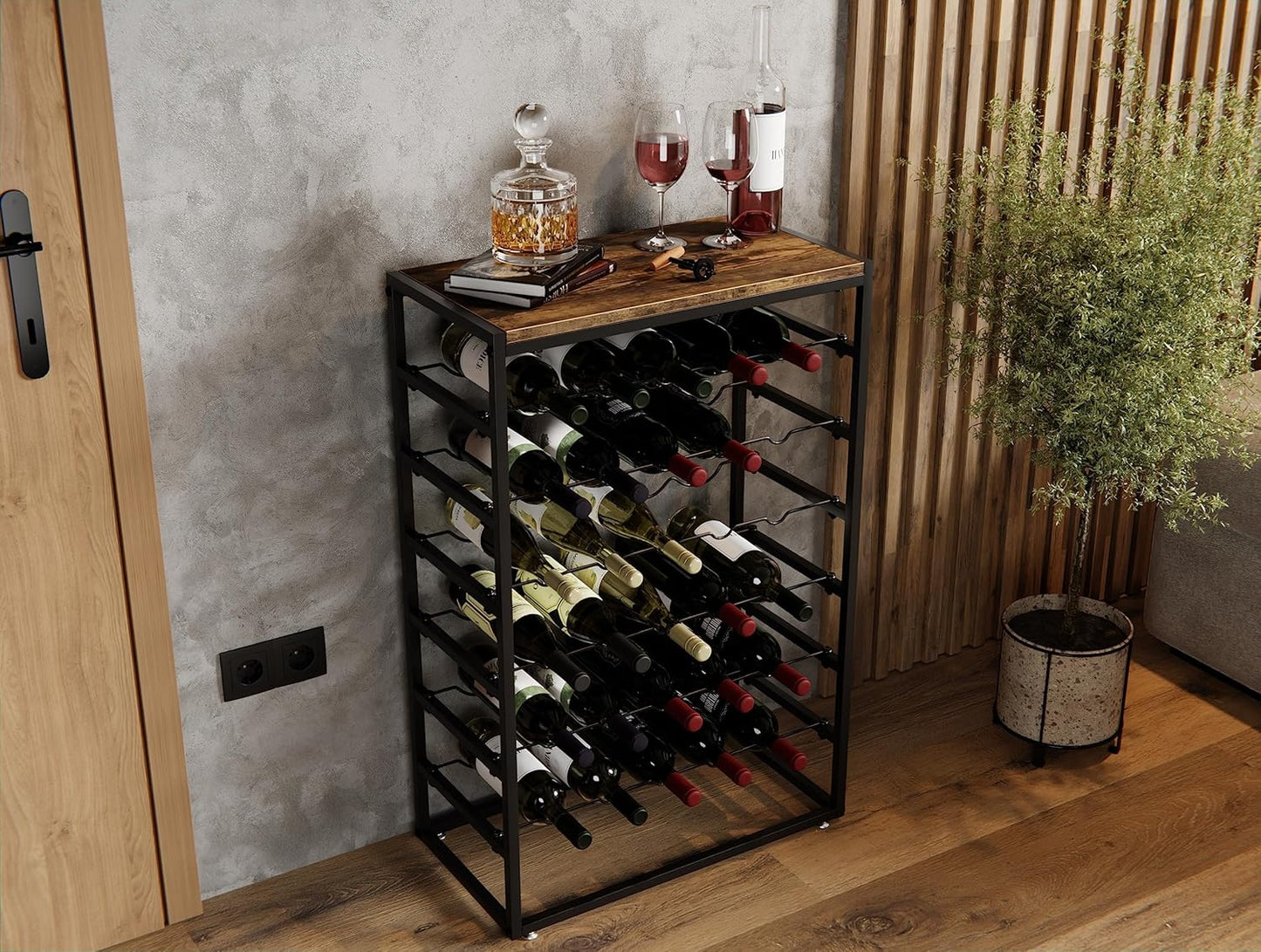 6-tier-freestanding-wine-rack-for-30-bottles-with-wood-countertop-and-sturdy-metal-frame at www.mallsonline.com.au