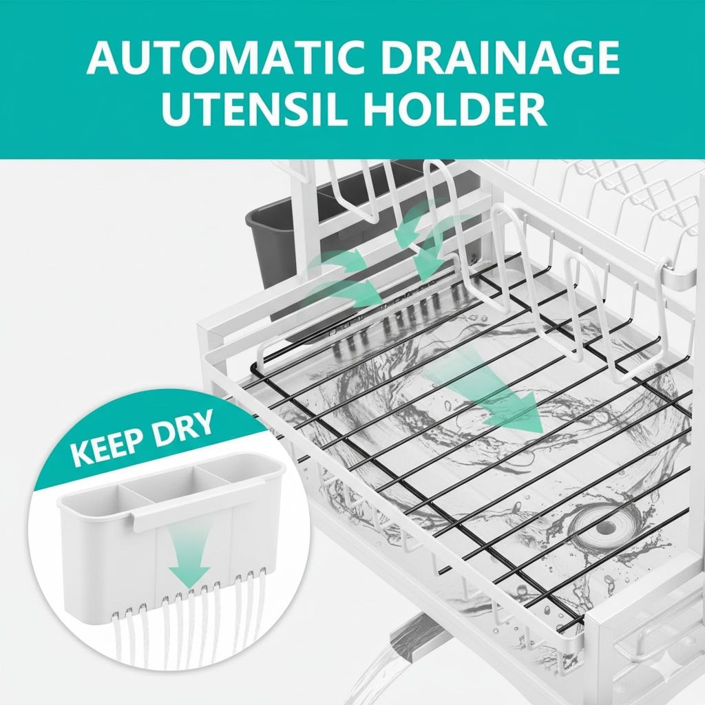 CARLA HOME Dish Drying Rack 2-Tier Kitchen Drainer with Drainboard (White)