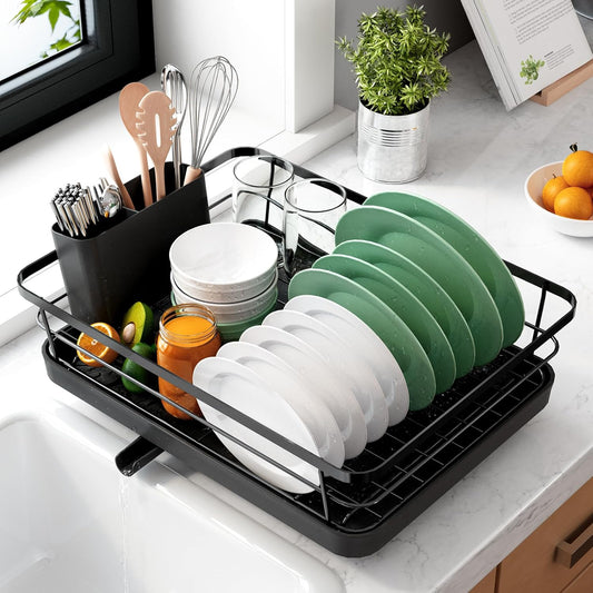 CARLA HOME Dish Drying Rack for Kitchen Counter with Removable Drip Tray, Utensil Holder and Cutlery Organizer
