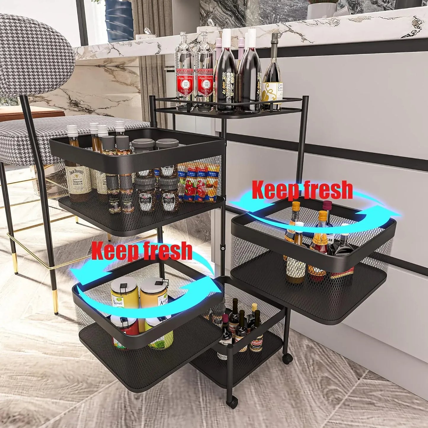 CARLA HOME Metal 5-Tier Rolling Vegetable and Fruit Basket Cart Stand for Kitchen & Storage