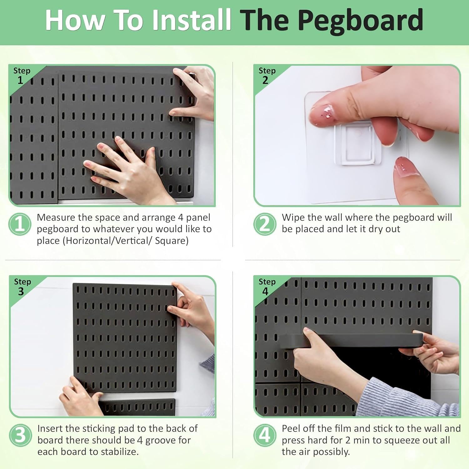 CARLA HOME Pegboard Wall Organizer Kit – 2 Black Modular Pegboards with 10 Accessories for Office, Gaming & Home Storage