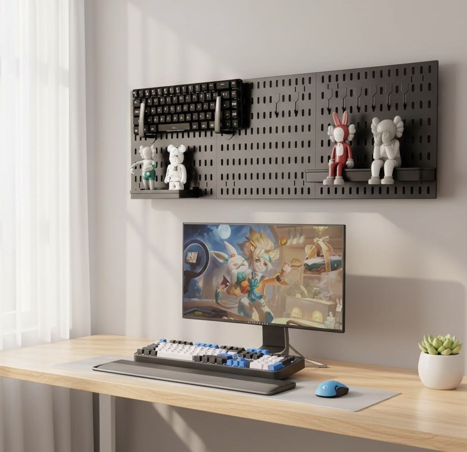 CARLA HOME Pegboard Wall Organizer Kit with 3 Modular Black Panels & 17 Accessories for Gaming, Office & Craft Storage