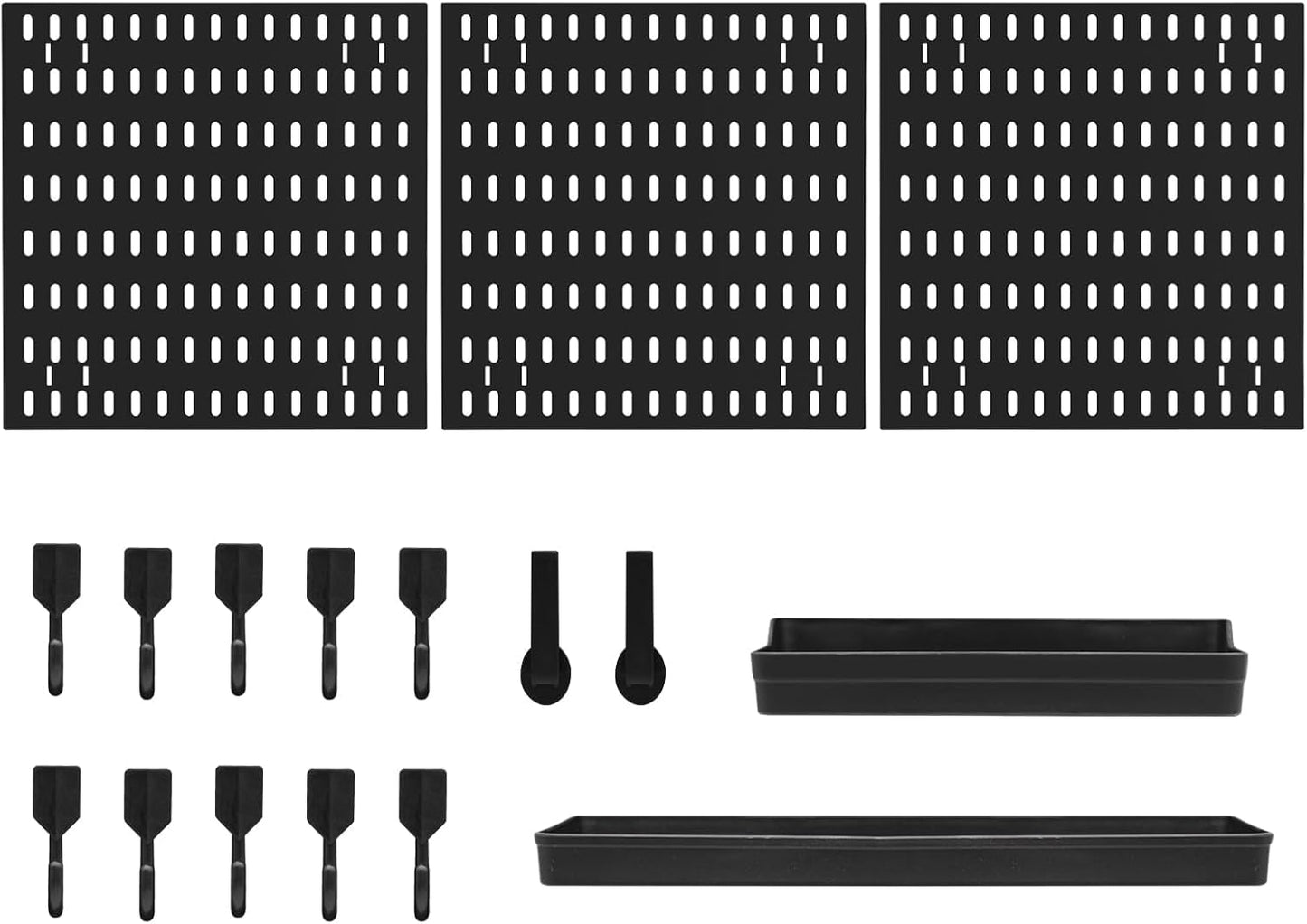 CARLA HOME Pegboard Wall Organizer Kit with 3 Modular Black Panels & 17 Accessories for Gaming, Office & Craft Storage