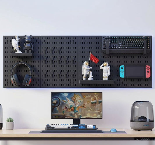 CARLA HOME Pegboard Wall Organizer Kit with 4 Modular Black Pegboards & 19 Accessories for Gaming, Office & Craft Storage (Black)