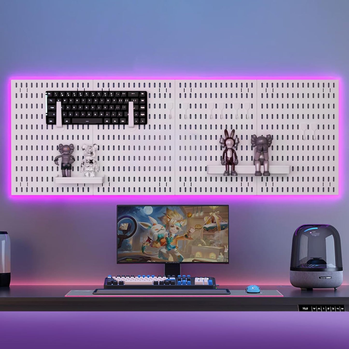 CARLA HOME Pegboard Wall Organizer Kit with 4 Modular Black Pegboards & 19 Accessories for Gaming, Office & Craft Storage (White)