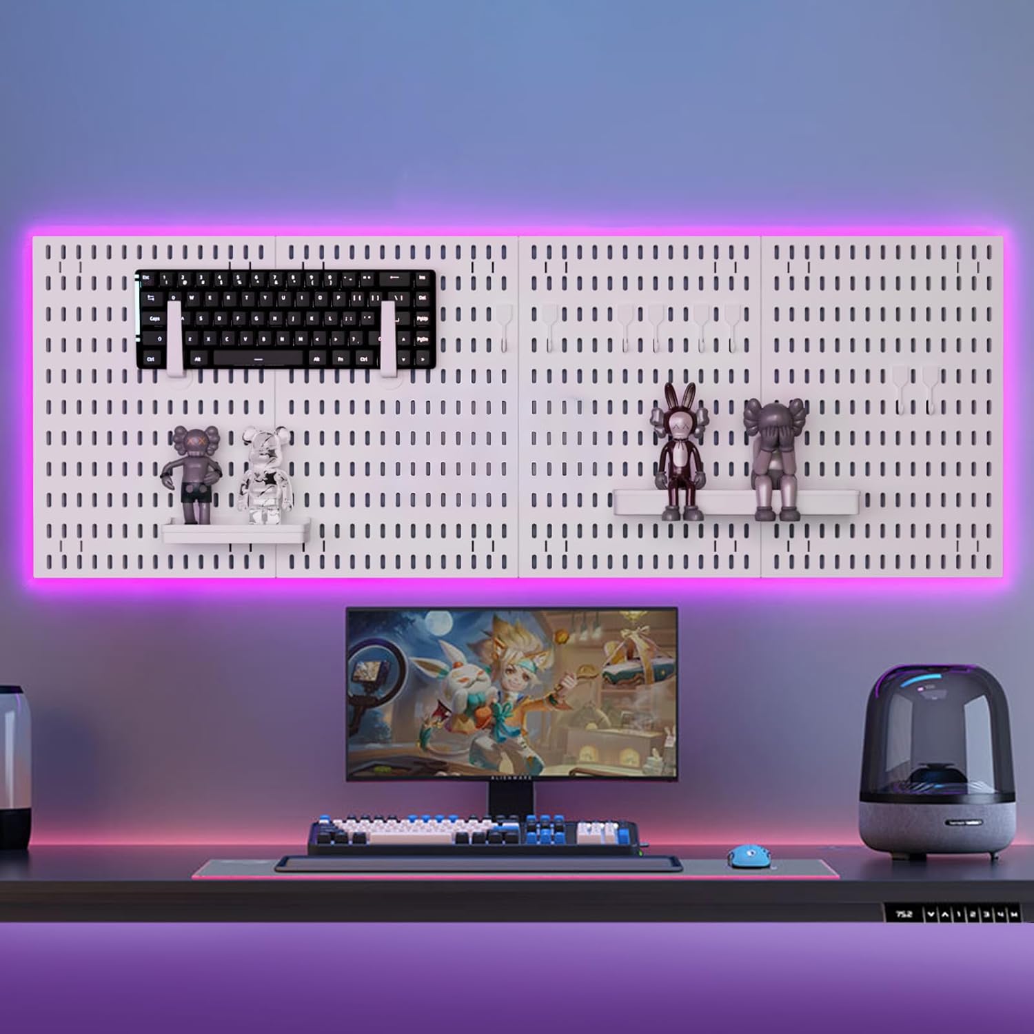 CARLA HOME Pegboard Wall Organizer Kit with 4 Modular Black Pegboards & 19 Accessories for Gaming, Office & Craft Storage (White)