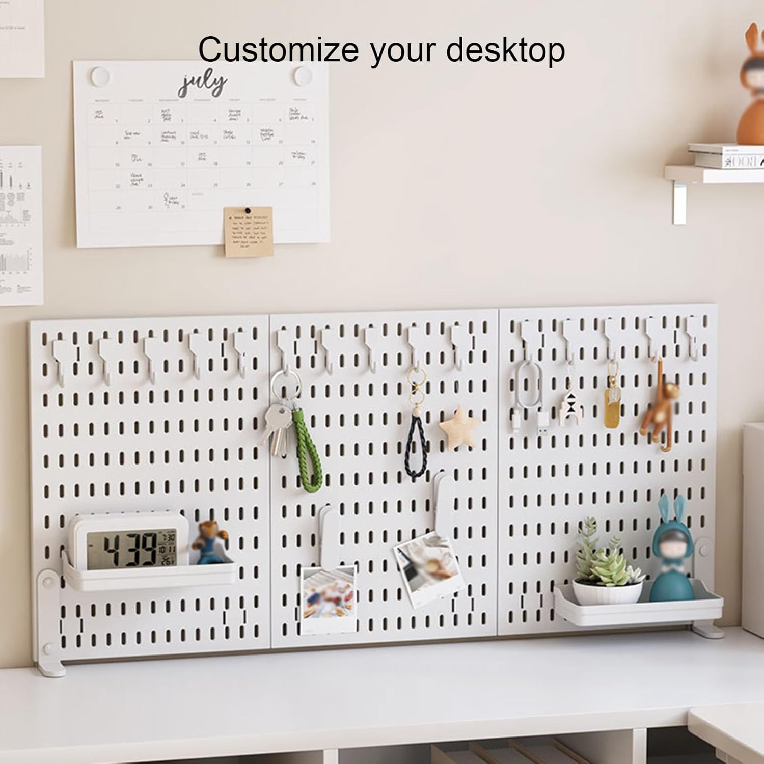 CARLA HOME 2 Pack Desk Pegboard Organizer Kit  with Hooks, Tray & Mount Ideal for Office, Gaming Setup & Home Workspace Organization (White)
