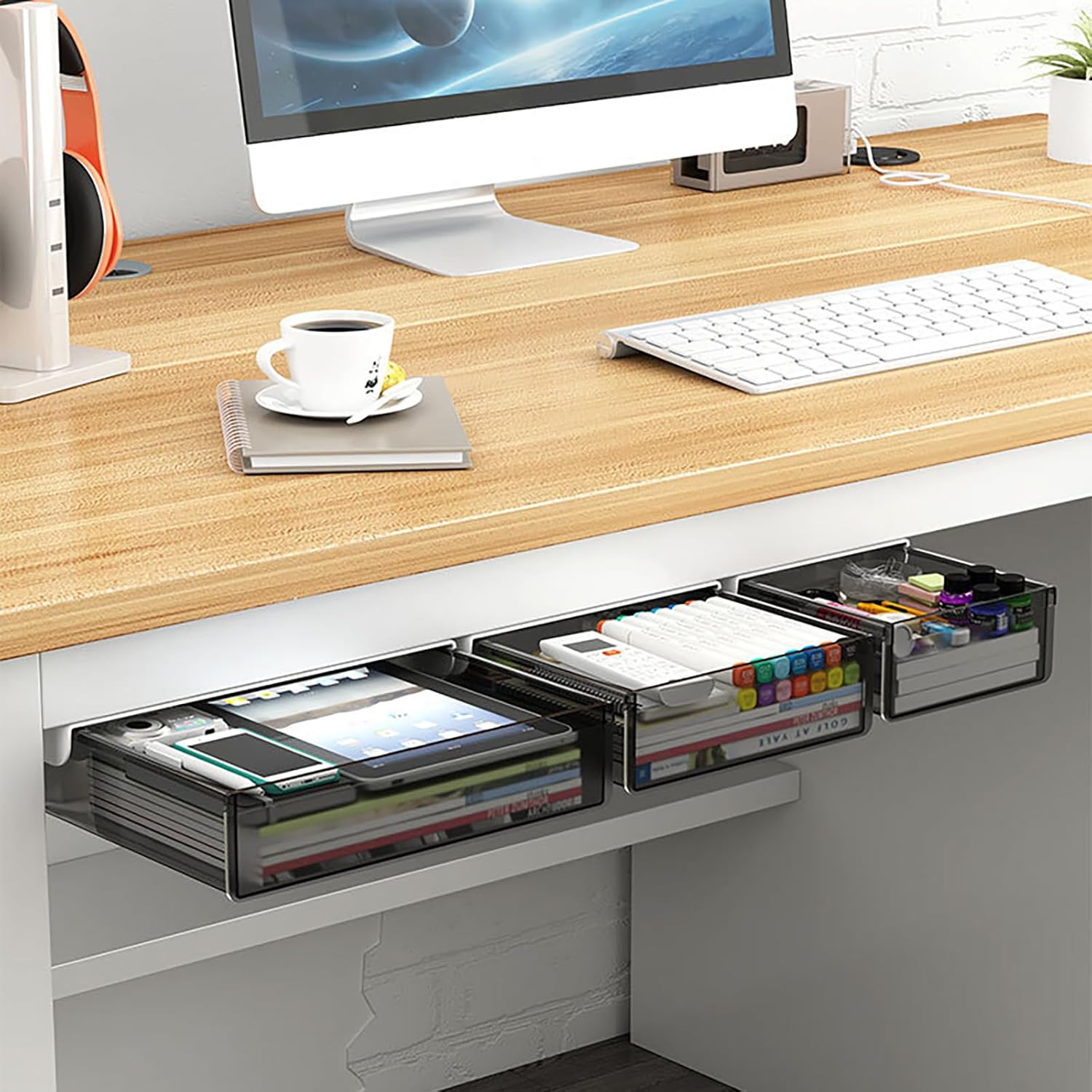 CARLA HOME 3â€‘Pack Under Desk Storage Drawers Hidden Pullâ€‘Out Organizer for Office & Home