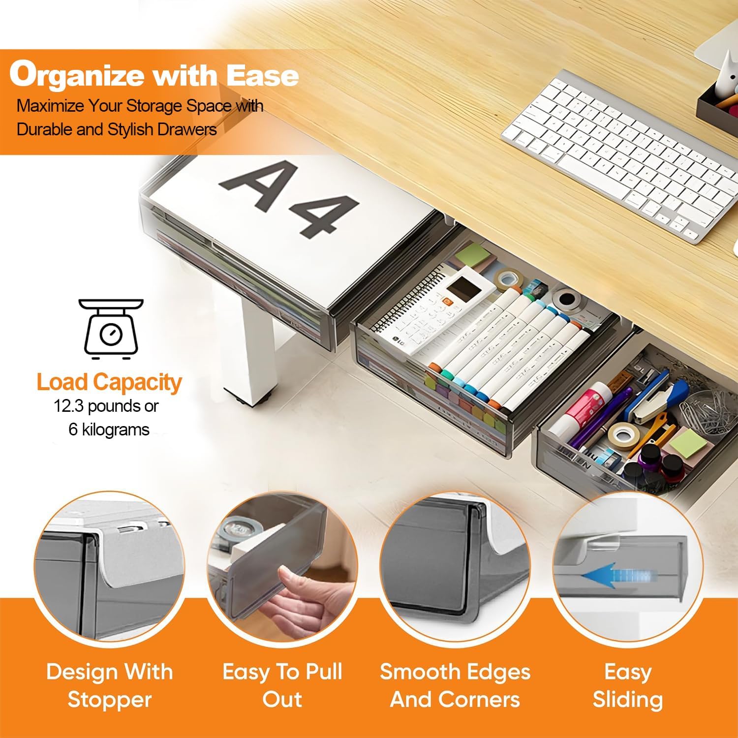 CARLA HOME 3â€‘Pack Under Desk Storage Drawers Hidden Pullâ€‘Out Organizer for Office & Home