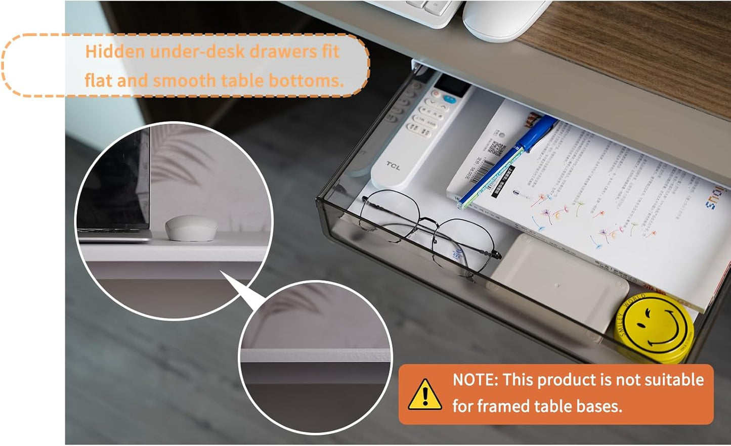 CARLA HOME 3â€‘Pack Under Desk Storage Drawers Hidden Pullâ€‘Out Organizer for Office & Home
