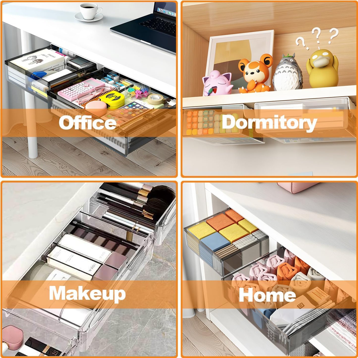 CARLA HOME 3â€‘Pack Under Desk Storage Drawers Hidden Pullâ€‘Out Organizer for Office & Home
