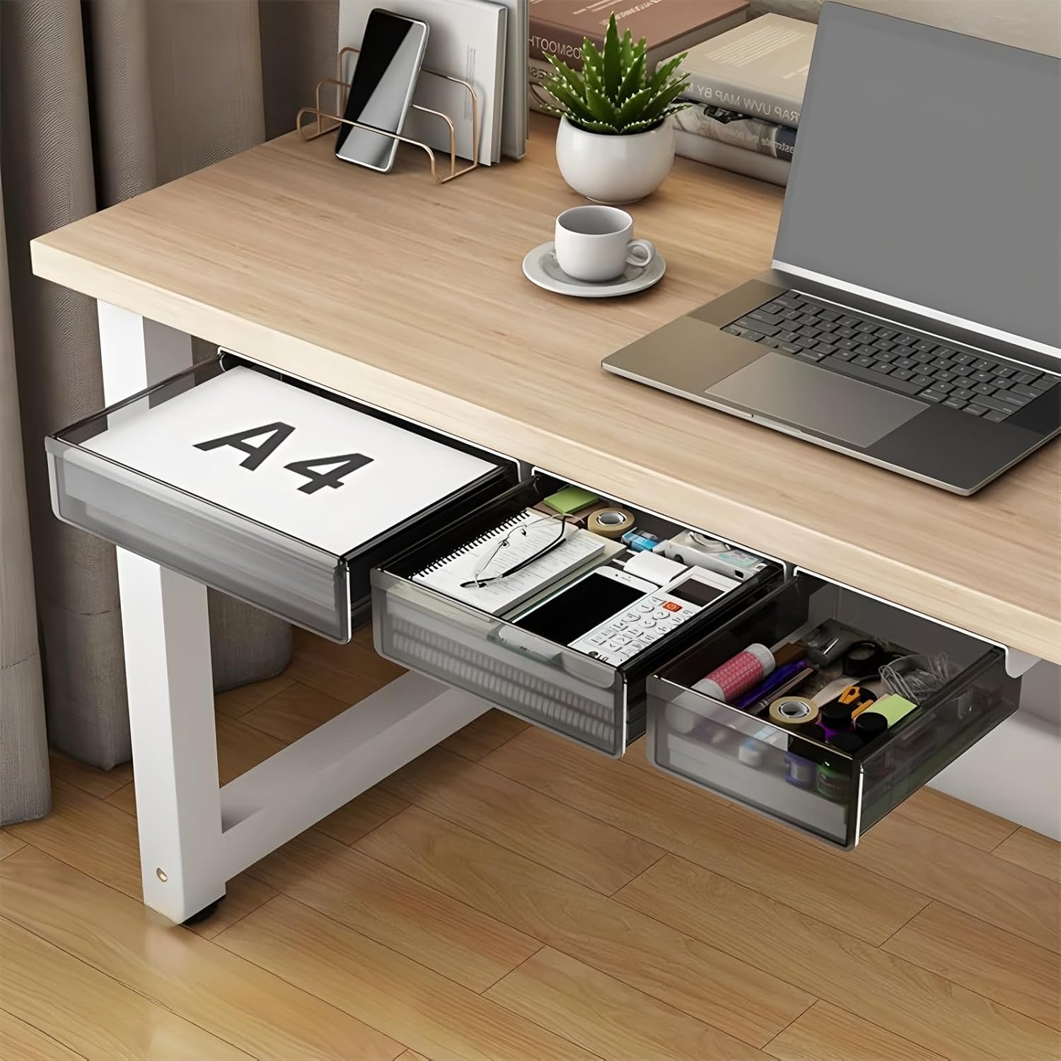 CARLA HOME 3â€‘Pack Under Desk Storage Drawers Hidden Pullâ€‘Out Organizer for Office & Home