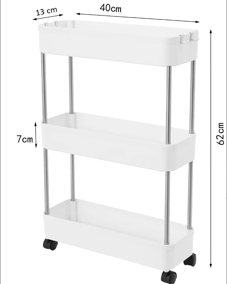 CARLA HOME Slim Storage Cart Organizer Trolley with Wheels for Kitchen, Bathroom, Laundry & Narrow Spaces (3 tier)