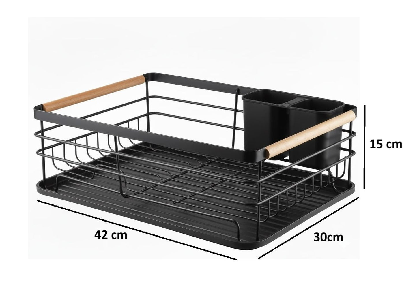 CARLA HOME Dish Drying Rack with Wooden Handles, Removable Cutlery Holder & Drainboard for Kitchen Countertop