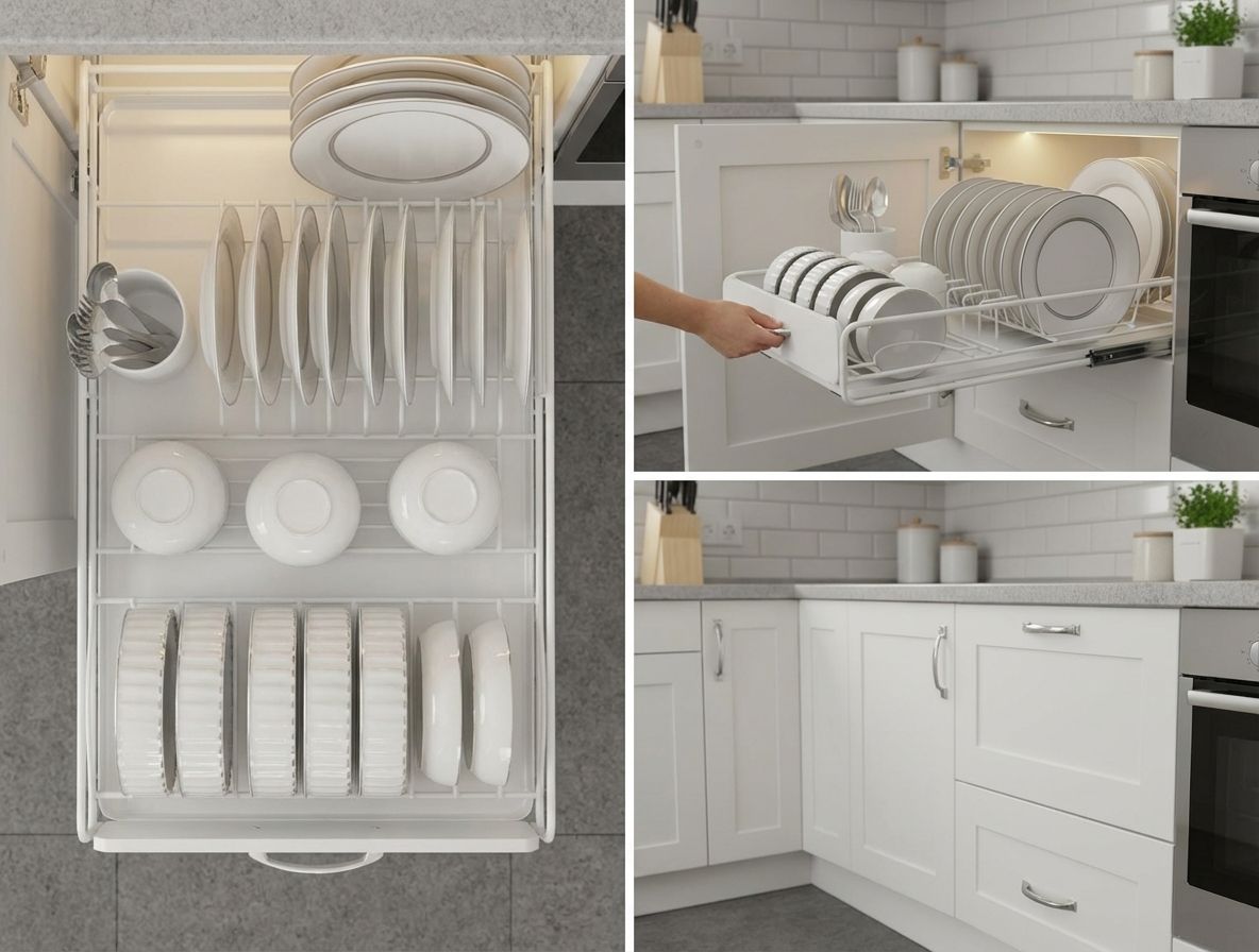 CARLA HOME Pull Out Dish Rack for Kitchen Cabinet with Slide Out Drawer Organizer for Plates, Bowls & Utensils