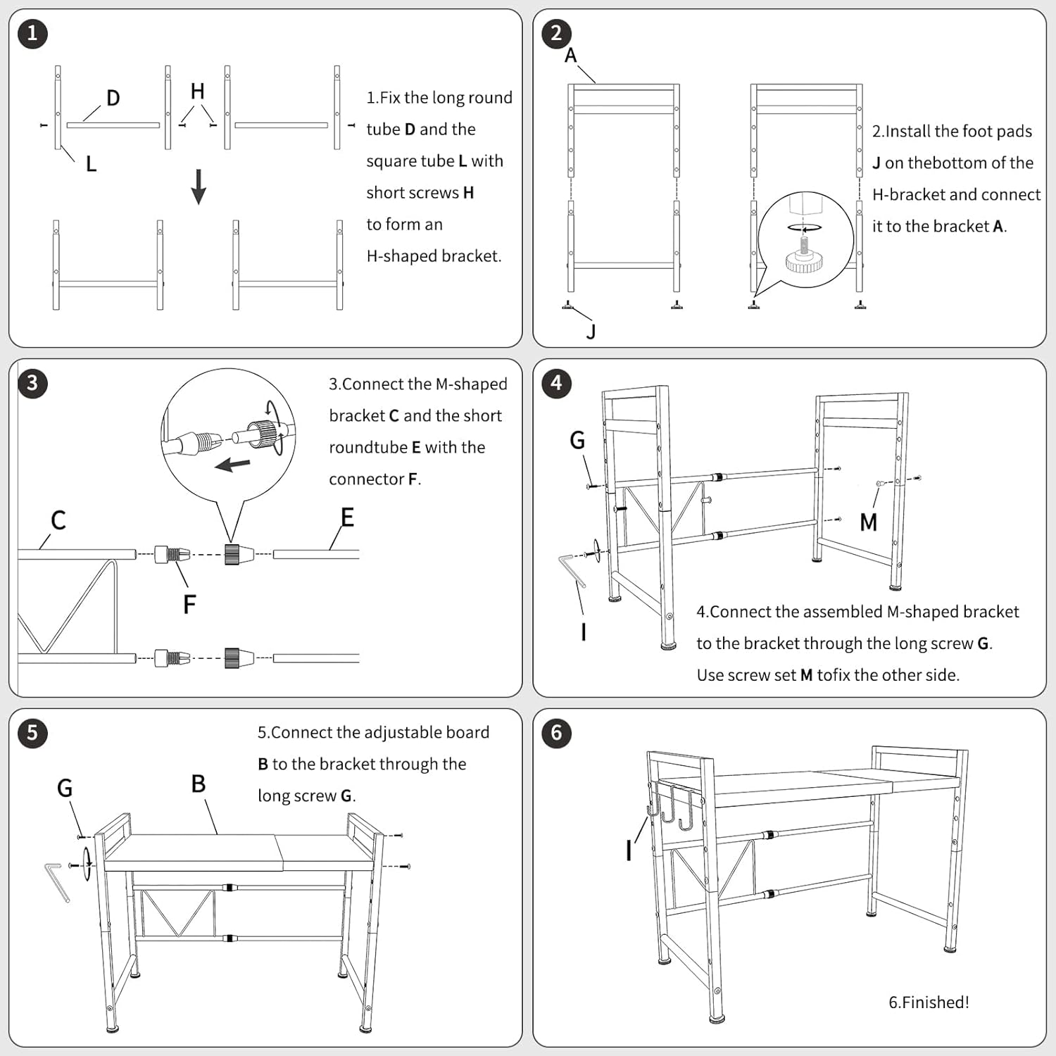 CARLA HOME 2-Tier Microwave Oven Rack with Adjustable Metal Kitchen Shelf Stand for Countertop Storage and 6 Hooks for Utensils (White)