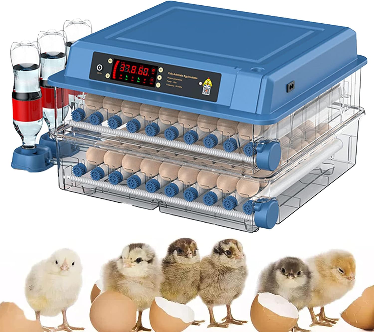 CARLA HOME 128 Egg Incubator with Automatic Turning, LED Display, Humidity & Temperature Control, Auto Water System & Built-in Egg Candler for Chicken, Duck, Quail, Goose