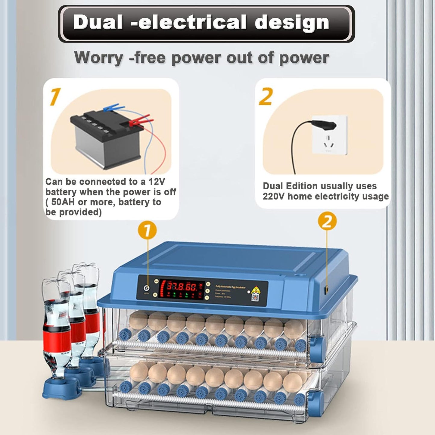 CARLA HOME 128 Egg Incubator with Automatic Turning, LED Display, Humidity & Temperature Control, Auto Water System & Built-in Egg Candler for Chicken, Duck, Quail, Goose