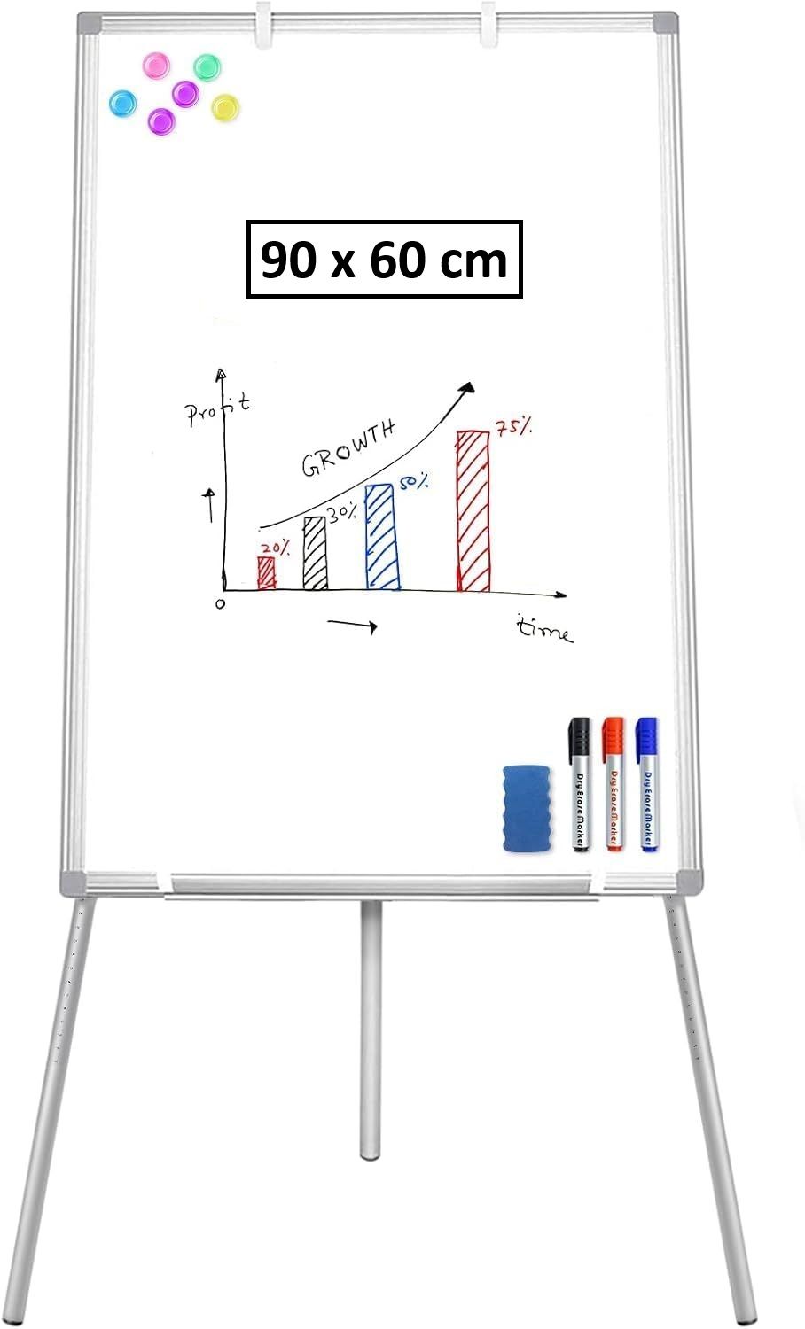 CARLA HOME Whiteboard Easel Portable Magnetic Dry Erase Board with Adjustable Tripod Stand & Height Adjustable for Office & Home (90x60cm)