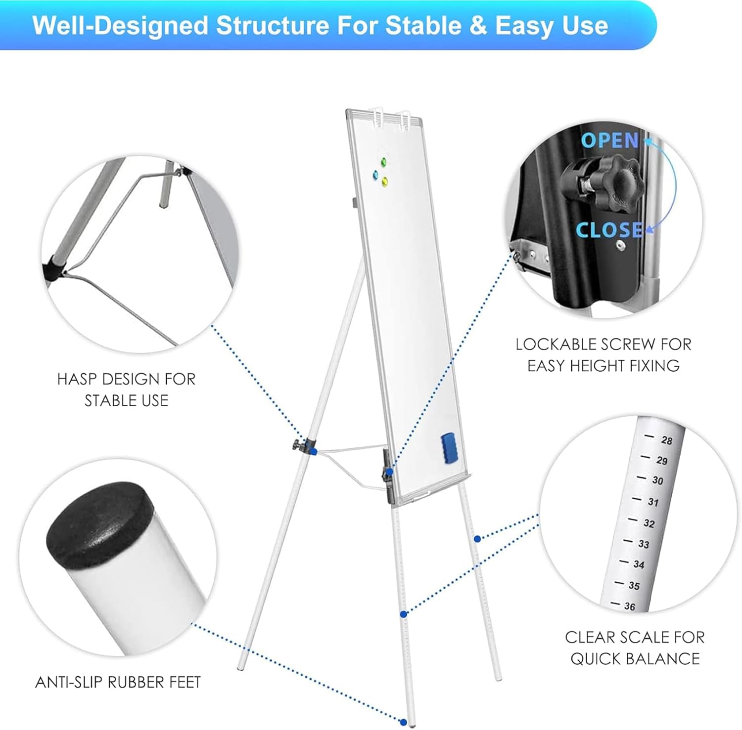 CARLA HOME Whiteboard Easel Portable Magnetic Dry Erase Board with Adjustable Tripod Stand & Height Adjustable for Office & Home (90x60cm)