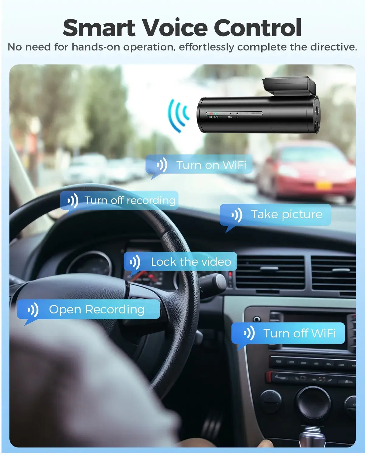 4K Black Dash Cam with 5.8GHz WiFi, GPS, Front & Rear Recording, 24-Hour Parking Mode, 64GB Card