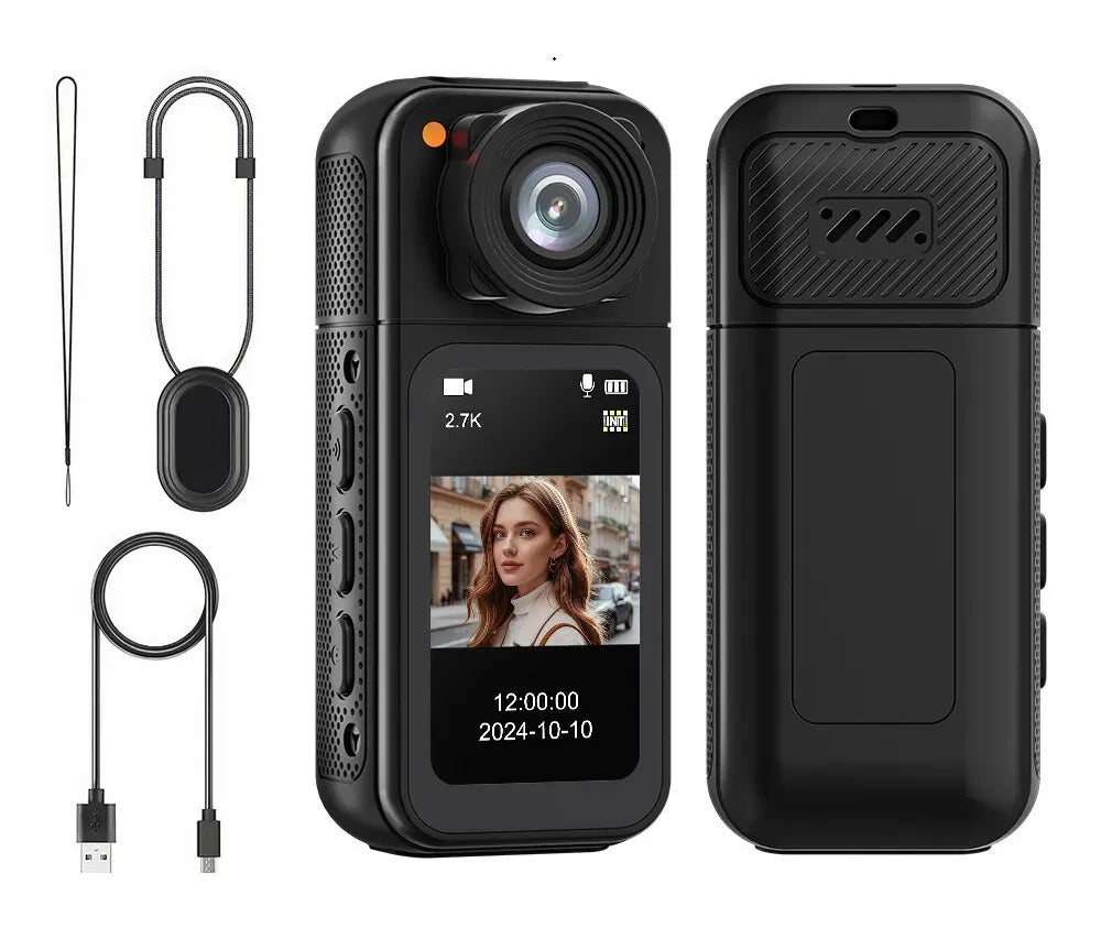2.7K HD Mini Action Camera, Portable Thumb Camera with 180Â° Rotating Lens, Black