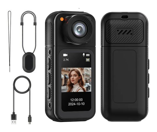 2.7K HD Mini Action Camera, Portable Thumb Camera with 180Â° Rotating Lens, Black