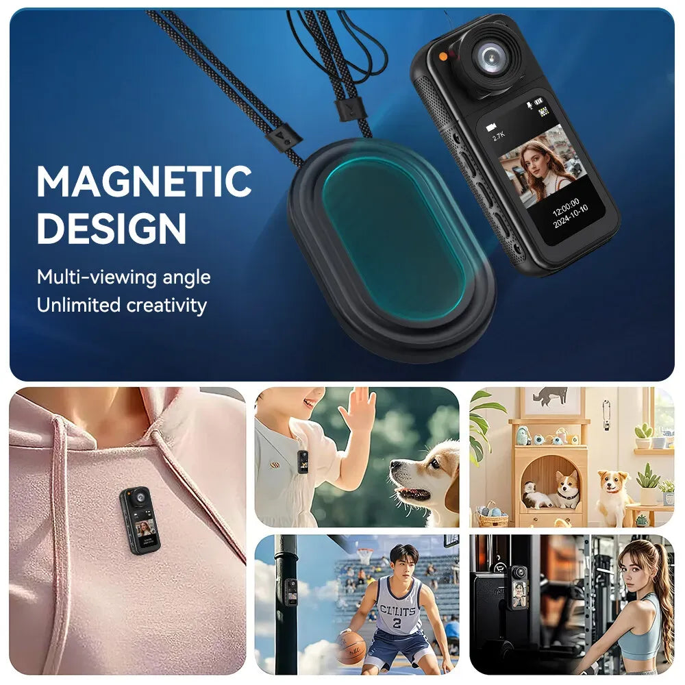 2.7K HD Mini Action Camera with 180Â° Rotating Lens, Portable Design, 64GB TF Card Included