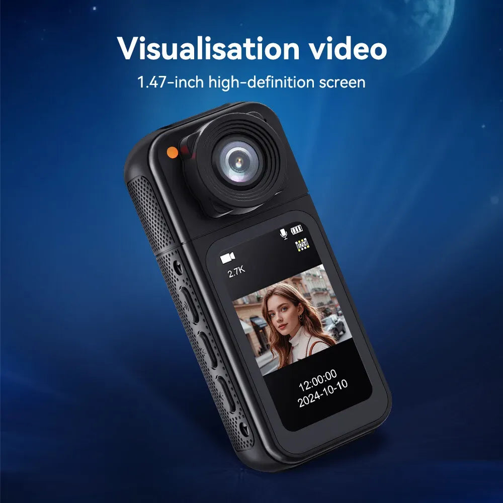 2.7K HD Mini Action Camera with 180Â° Rotating Lens, Portable Design, 64GB TF Card Included