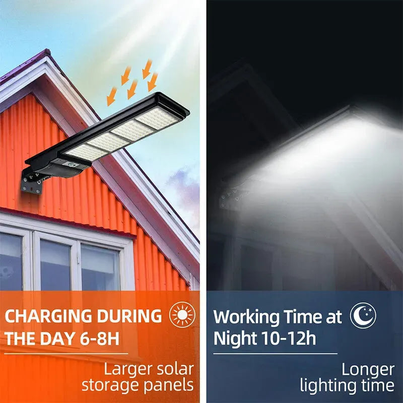 Solar Street LED Light with Radar Sensor, Black, 320W, Outdoor Flood Wall Lamp