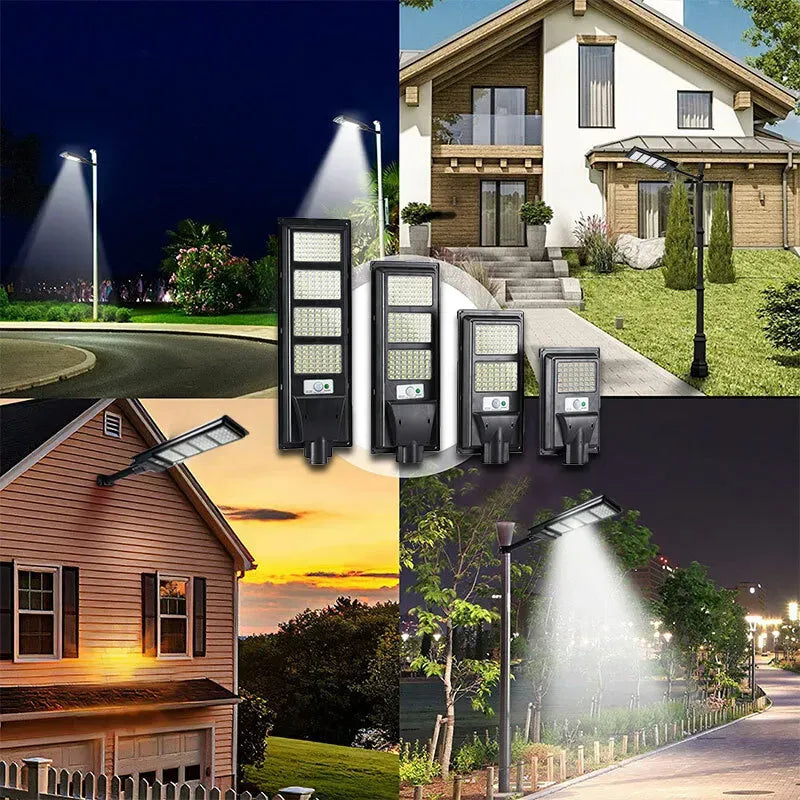 Solar Street LED Light with Radar Sensor, Black, 320W, Outdoor Flood Wall Lamp