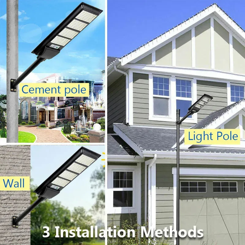 Solar Street LED Light with Radar Sensor, Black, 480W, Remote Control, Outdoor Flood Wall Lamp