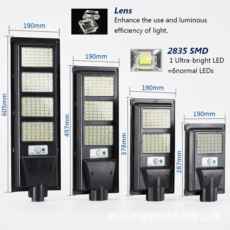 Solar Street LED Light with Radar Sensor, Black, 480W, Remote Control, Outdoor Flood Wall Lamp