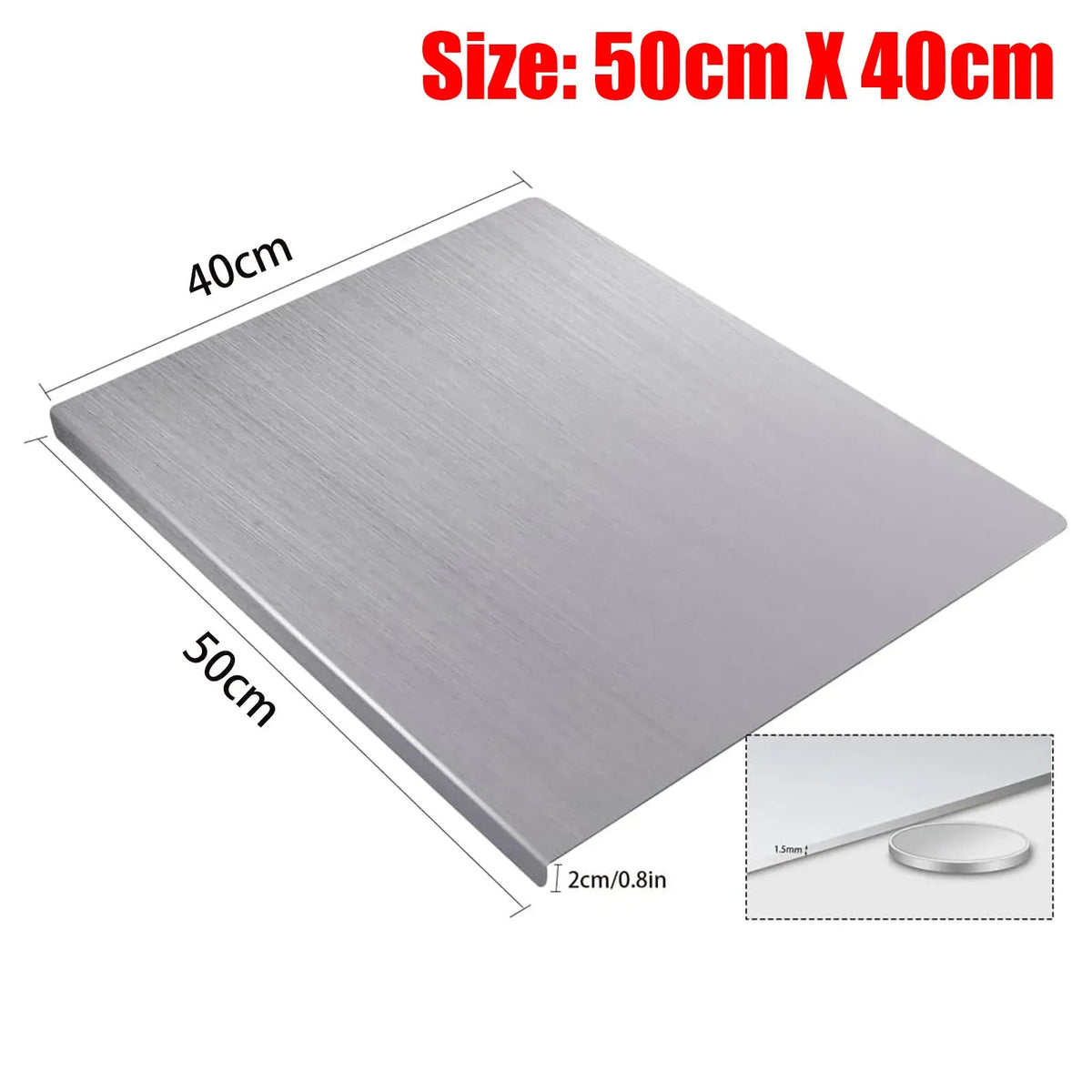 Silver Stainless Steel Chopping Board 50x40cm - Non-Slip Pastry Worktop Protector