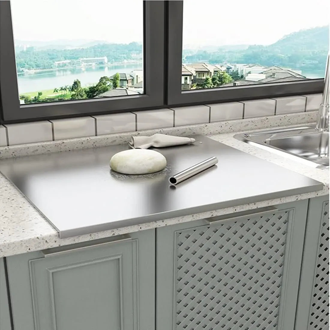 Silver Stainless Steel Chopping Board 70x50cm - Non-Slip Pastry Worktop Protector