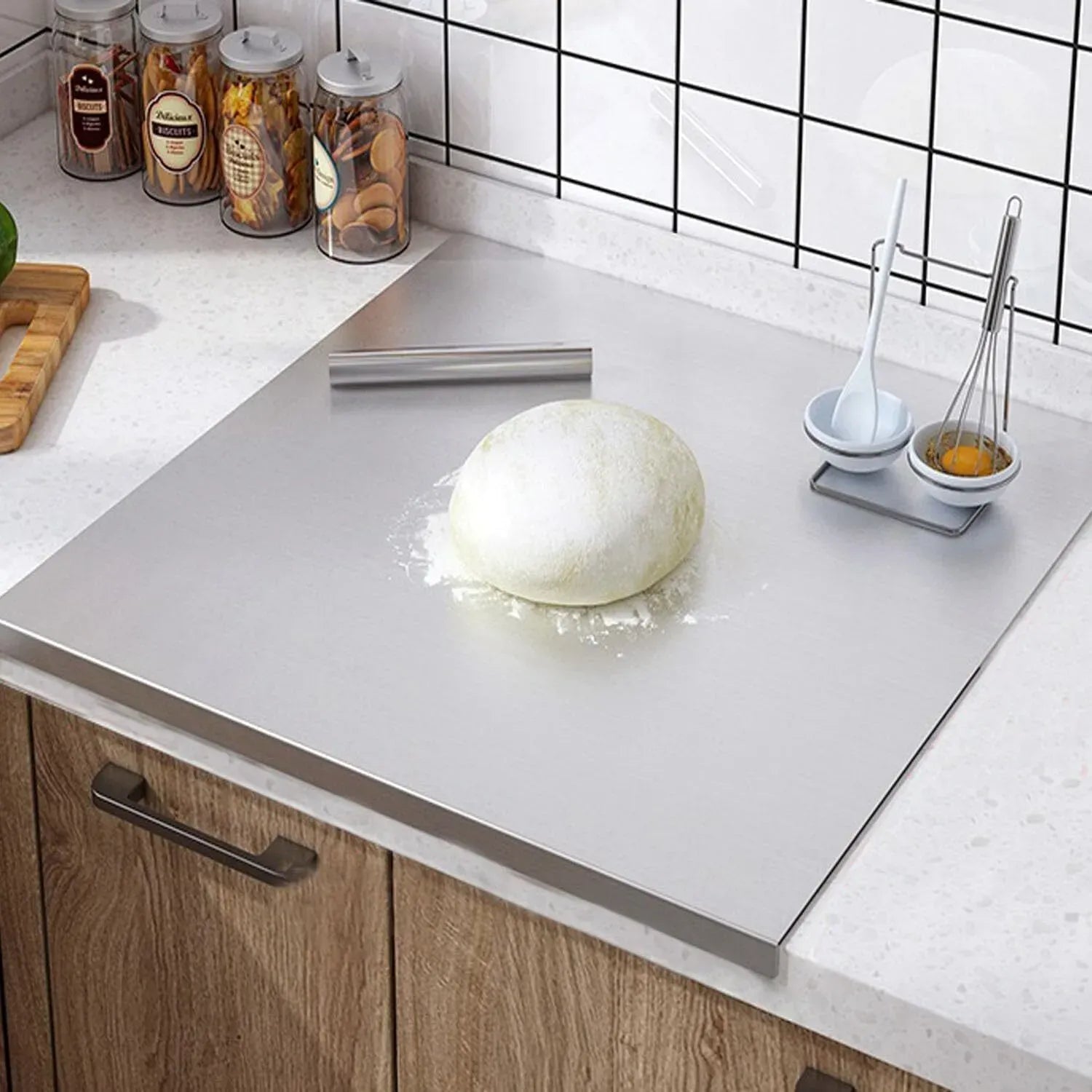 Silver Stainless Steel Chopping Board 80x50cm - Non-Slip Pastry Worktop Protector