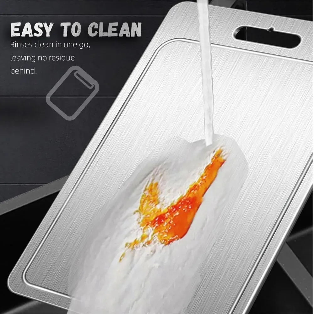 Double-Sided Titanium Cutting Board in Silver, 29x20CM, Durable and Heat Resistant