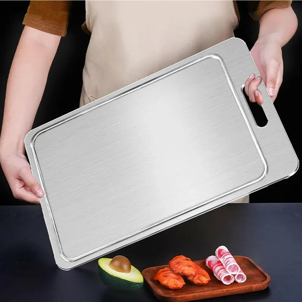 Double-Sided Titanium Cutting Board in Silver, 39x28cm, 1.5mm Thickness for Kitchen and Camping