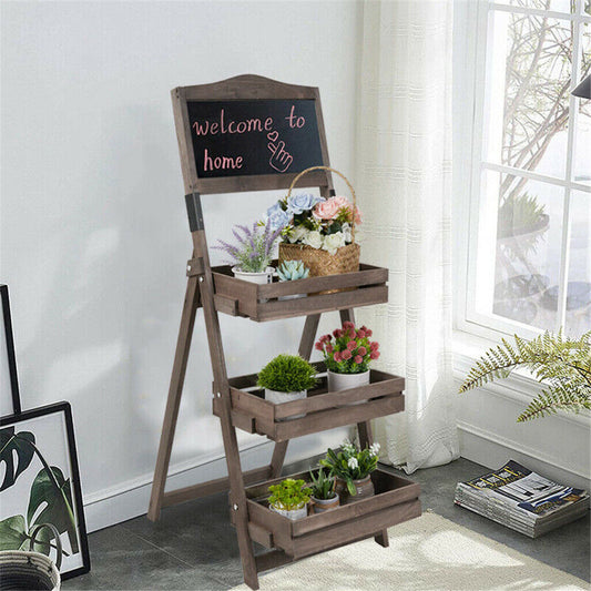 3 Tier Rustic Wood Plant Stand 38CM Corner Shelf