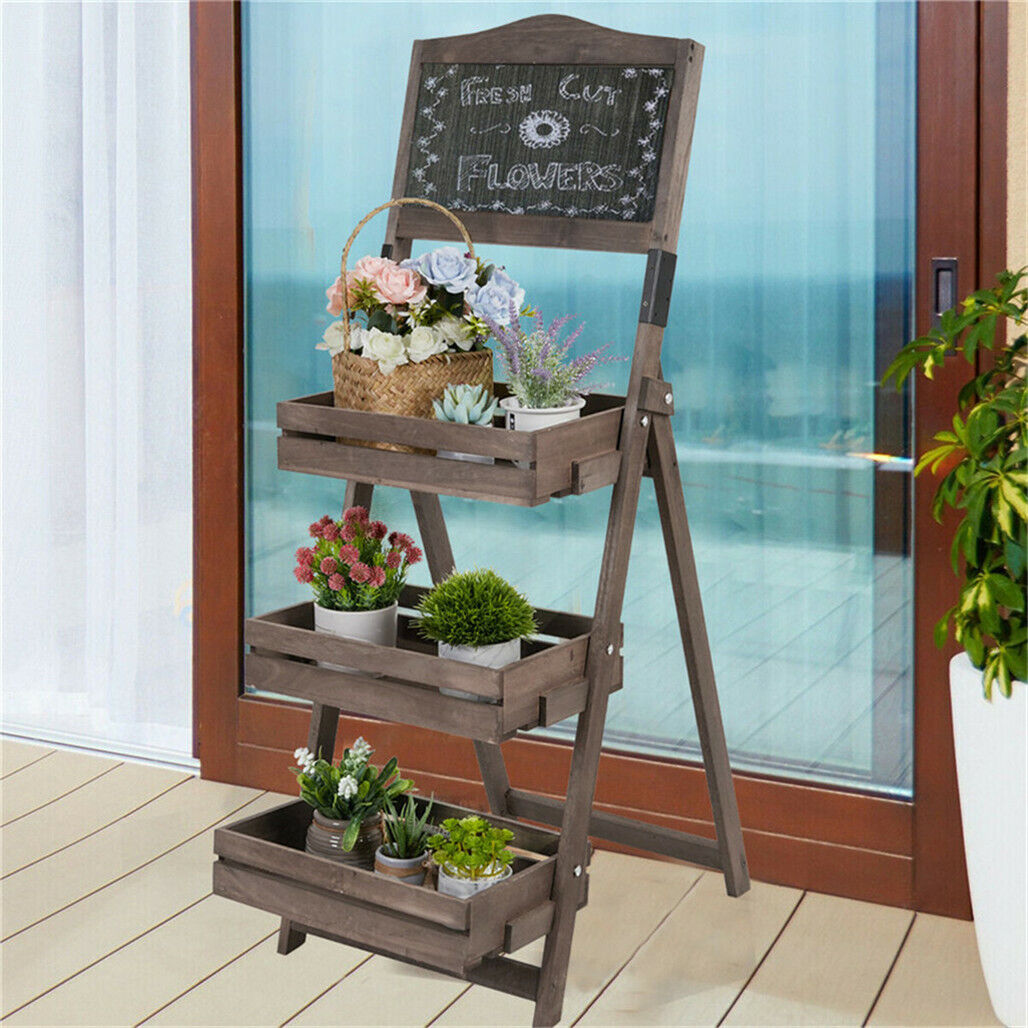 5 Tier Rustic Wood Plant Stand 38CM Corner Shelf